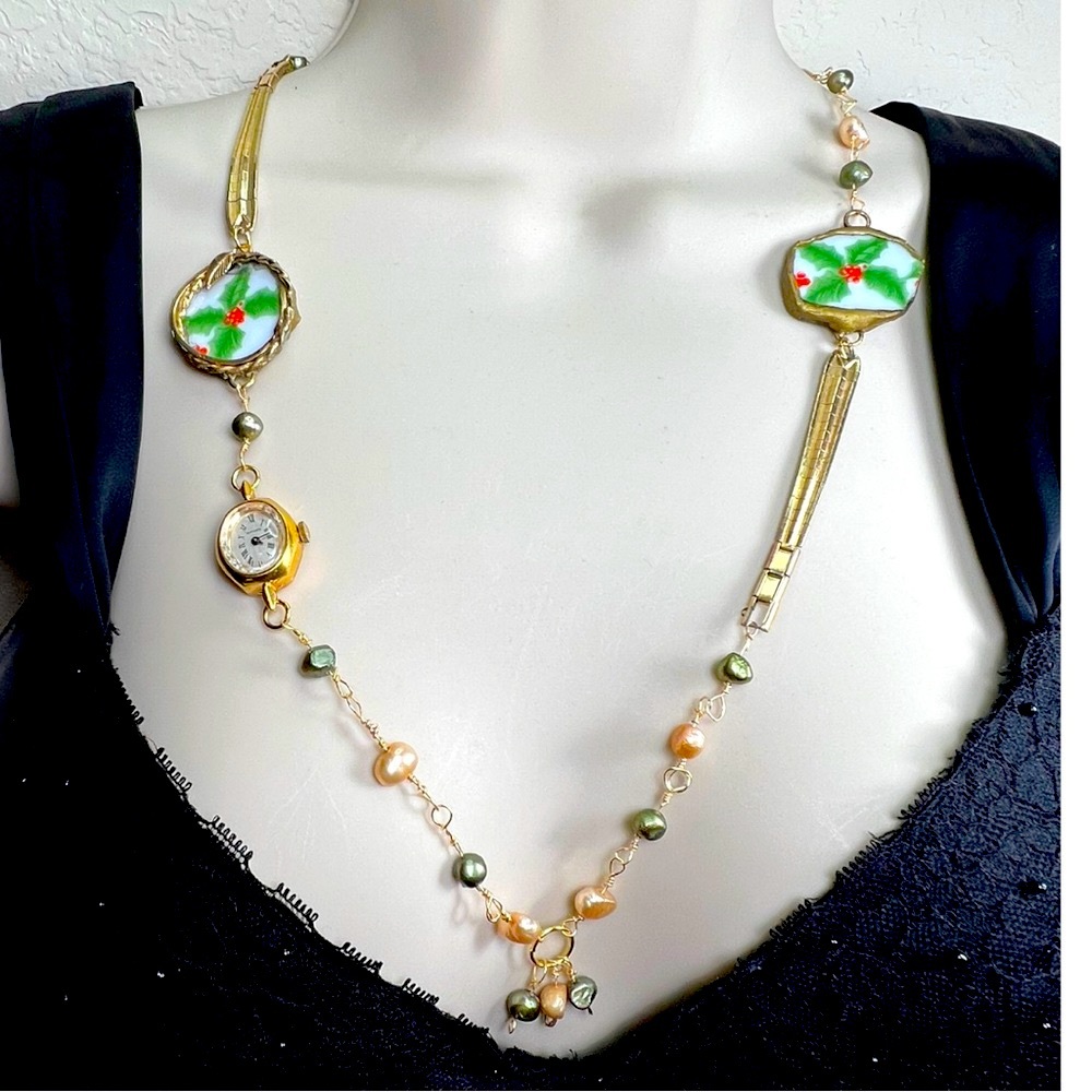I create my pieces by incorporating mixed metals, mixed media & vintage jewelry - Picture 6 of 16